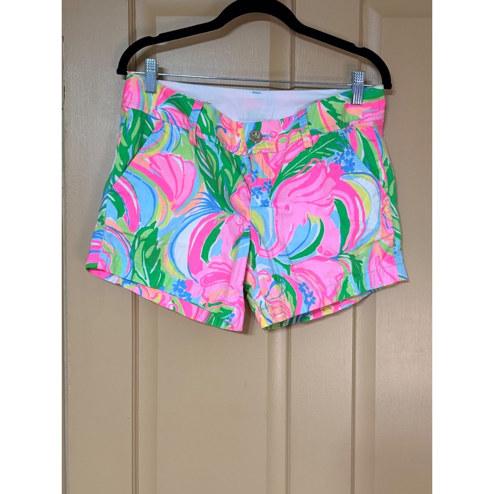 Lilly Pulitzer Callahan Shorts Womens 4 Pink Green Blue Tropical Floral Chino